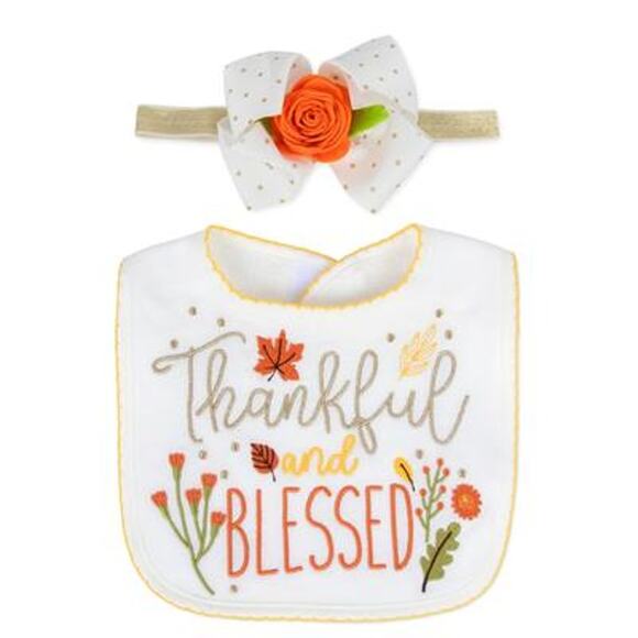 Baby Essentials Baby Girls Thanksgiving Bib and Headband Set NWT - Picture 1 of 2